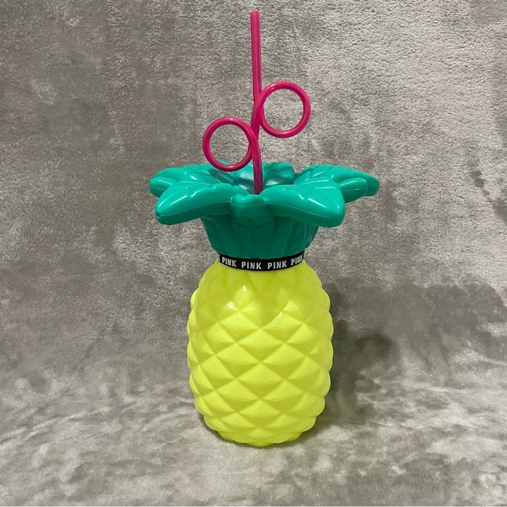 ictoria's Secret Yellow Pineapple Tumbler with Pink Straw PINK Tropical Summer